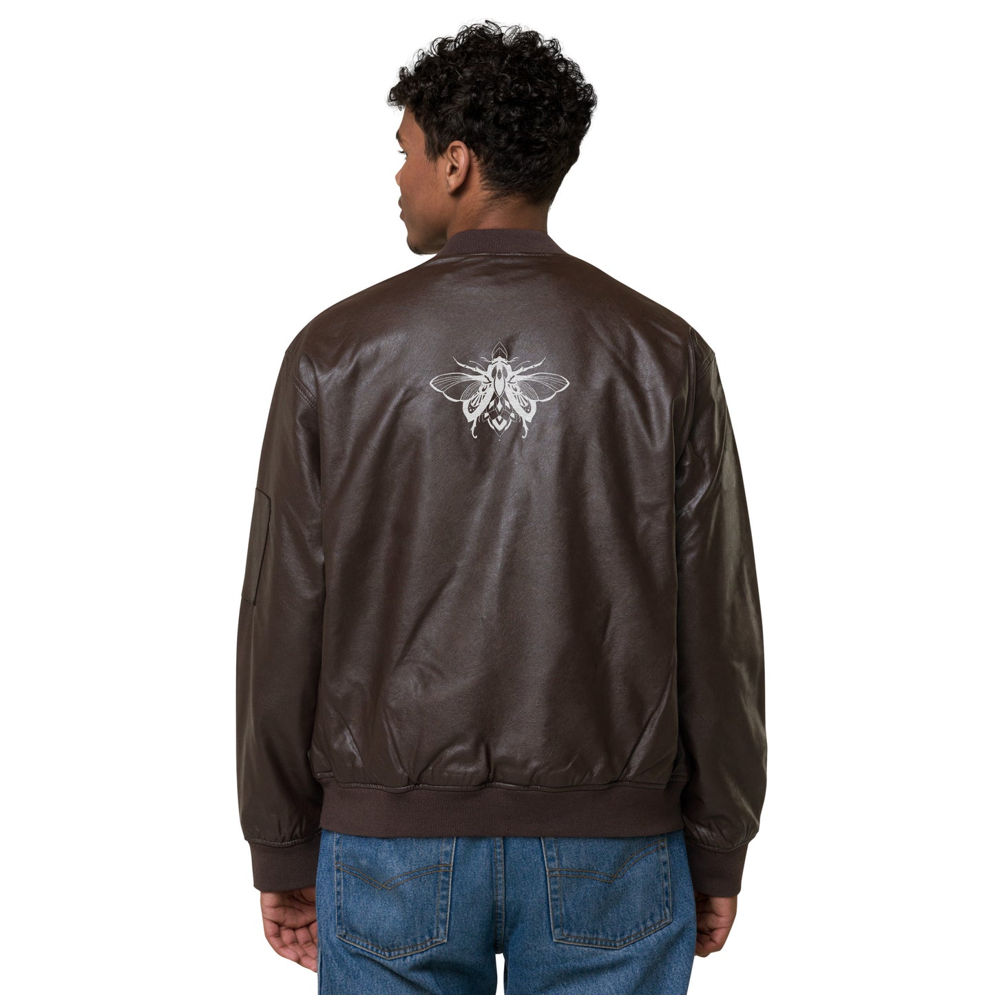 Unisex faux Leather DDG bug embroidered Bomber Jacket