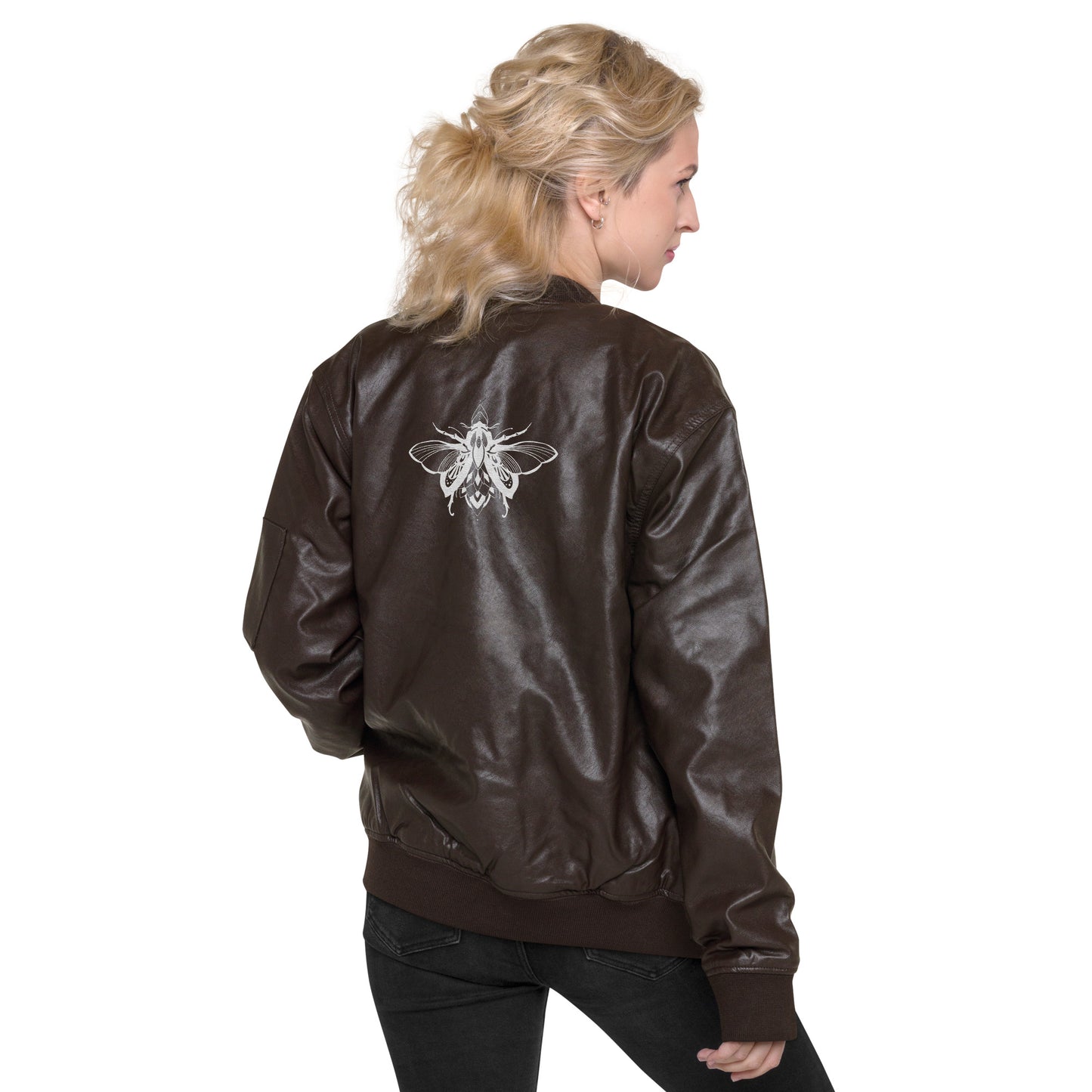 Unisex faux Leather DDG bug embroidered Bomber Jacket